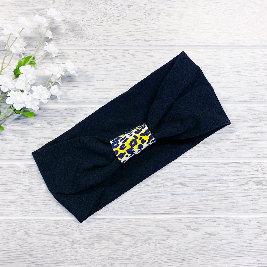 Faux Bow Headband - Black + Leopard