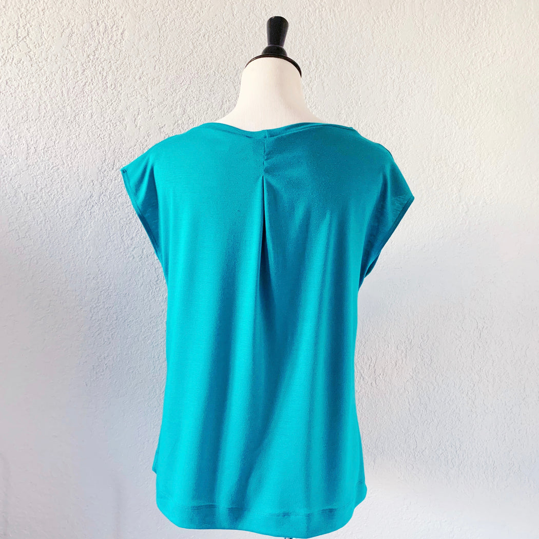 Single Tuck Drape Top - Aqua