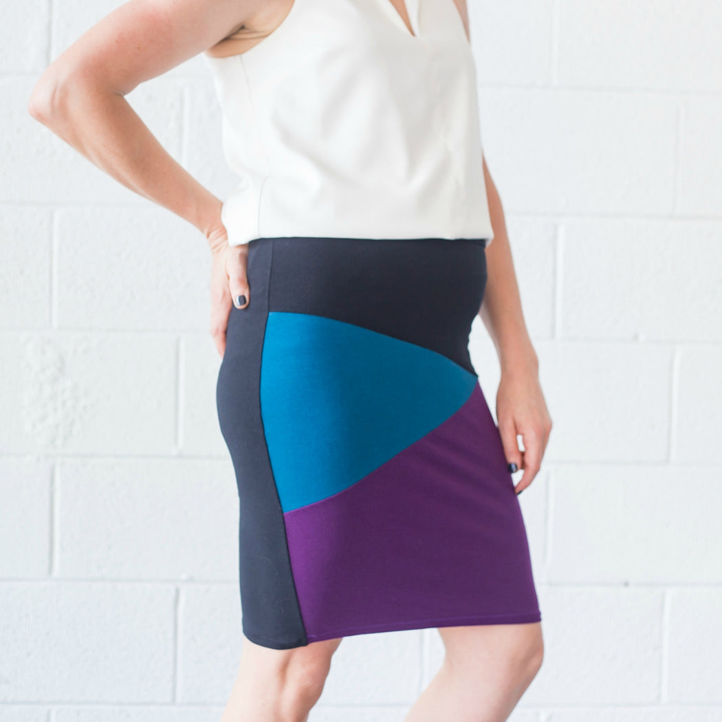 Fractured Color Block Skirt - Jewel Tones